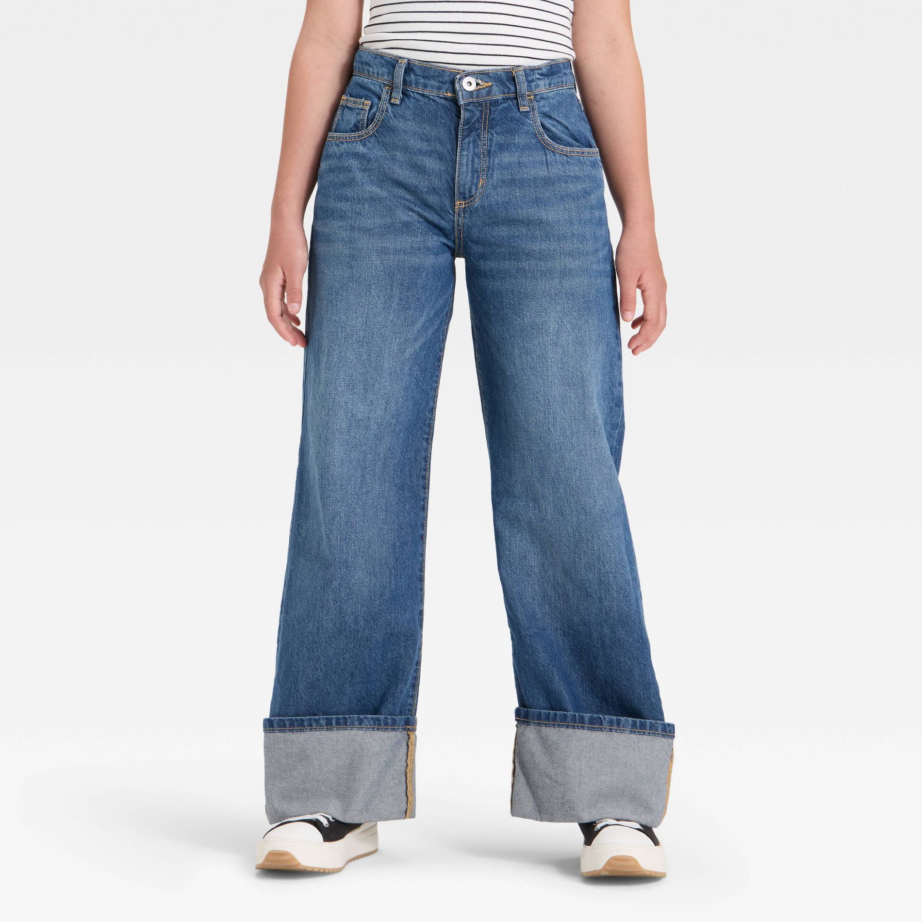 Girls' Mid-Rise Loose Slouchy Wide Leg Jeans - art class™ Dark Blue 12