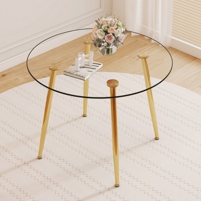Syemin End Table, Coffee Table Accent Table with Tempered Glass Top and Metal Legs for Modern Living Room, Clear, 40"*40"*30"