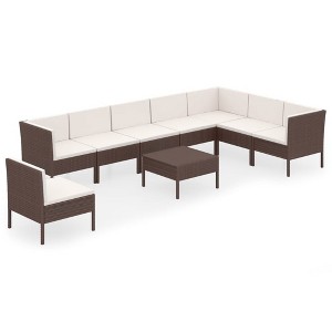 vidaXL Patio Lounge Set Outdoor Sectional Sofa Set Table Poly Rattan Brown - 1 of 4