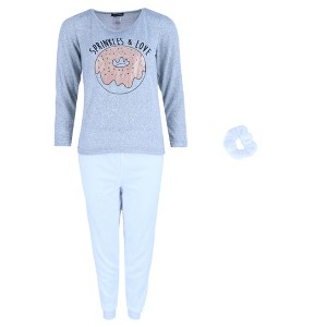 Weekending Women's Knit Donut Top & Plush White Jogger Set - 1 of 4