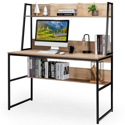Costway 47'' Computer Desk w/ 3 Storage Cubes & Open Bookcase Home Office