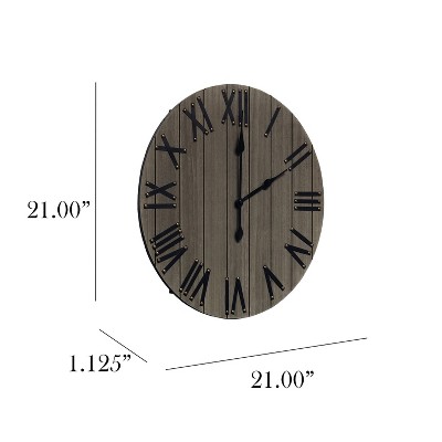 21" Rustic Gray Wood Wall Clock with Roman Numerals