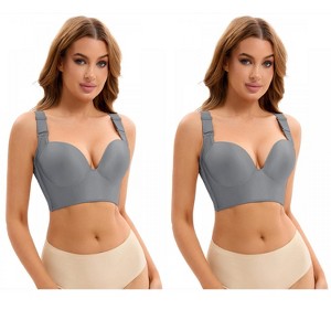 INSPIRE CHIC 2 Pcs Women's Wirefree Convertible Tummy Control 6 Hooks Push Up Bras - 1 of 4