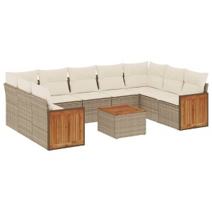 vidaXL Garden Sofa Set Beige PE Rattan Big Removable Covers - 1 of 4