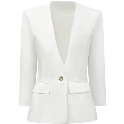 INSPIRE CHIC Women's V Neck Business Collarless Work 3/4 Sleeve Blazer