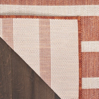 Terracotta Ivory Striped Flat Woven Outdoor Rug 6' x 9'