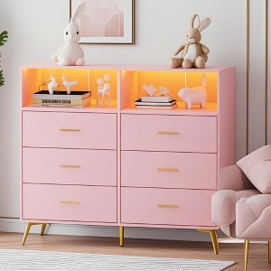 Dresser for Bedroom with 6 Drawers, Baby Changing Table Dresser with Changing Pad - 1 of 4