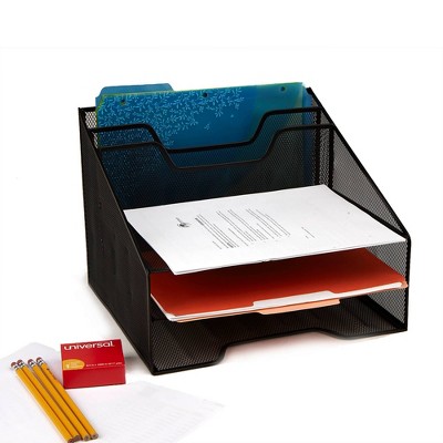 Black Metal Mesh 5-Compartment Desktop Organizer