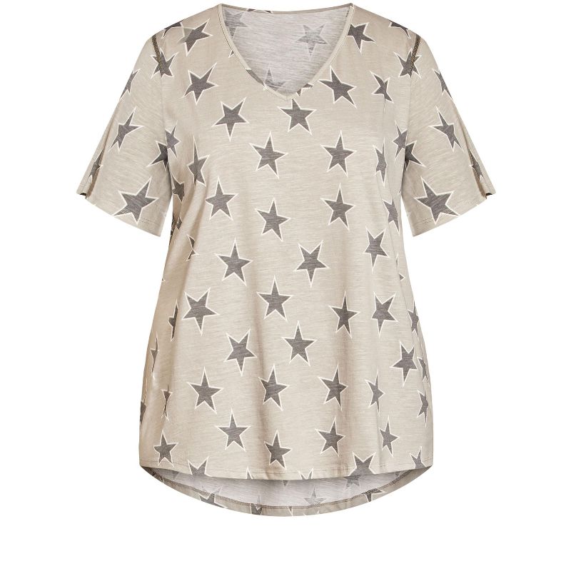 Women's Plus Size Flutter Sleeve Print T-Shirt  - Star Grey | ZIM & ZOE, 3 of 4