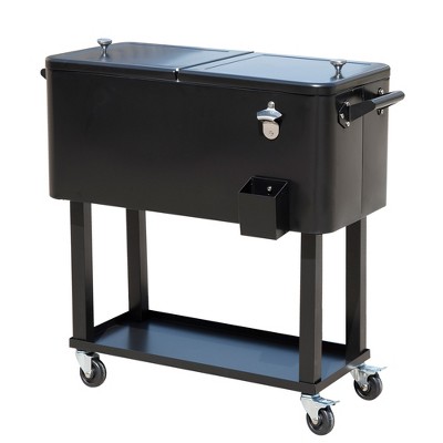 Outsunny 80 Qt Rolling Cooling Bins Ice Chest On Wheels Outdoor Stand ...