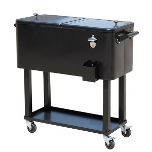 Outsunny 80 QT Rolling Cooling Bins Ice Chest on Wheels Outdoor Stand Up Drink Cooler Cart for Party - 1 of 4