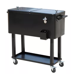 Outsunny 80 QT Rolling Cooling Bins Ice Chest on Wheels Outdoor Stand Up Drink Cooler Cart for Party