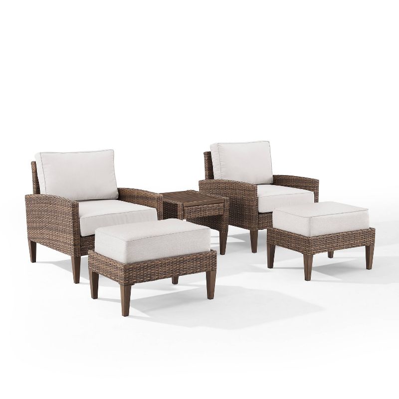 Capella 5pc Outdoor Wicker Conversation Set with Arm Chairs, Ottomans &#38; Side Table - Cream/Brown - Crosley, 1 of 15