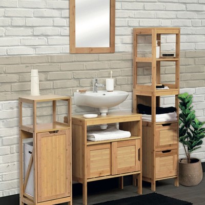 Bamboo Tilt-Out Laundry Hamper with Shelves and Lid