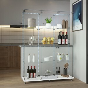 64.88"H Tempered Glass Display Cabinet with Bluetooth LED Light, Lockable Door & Casters for Living Room, Bedroom - 1 of 4