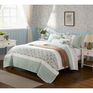 Sapphtopaz 6-Piece Cotton Percale Quilt Set, Cottage Shabby Chic Bedding with Reversible Design, Shams & Decorative Pillows, OEKO-TEX Certified - 1 of 4