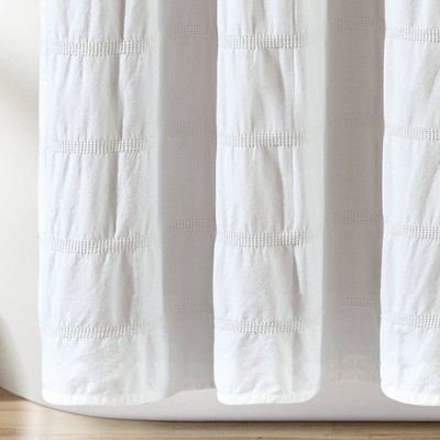 White Waffle Stripe Cotton Shower Curtain 72" x 72"