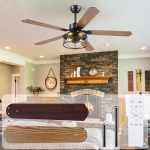 56 Inches Ceiling Fan with Light Caged Bulbs Plywood Blades for Farmhouse Bedroom Remote Control - 1 of 4