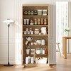 Wooakway 72"H Kitchen Pantry Cabinet with Glass Door and Rattan Door, Storage Shelves, Black - 2 of 4
