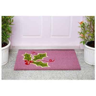 Holly Berry Christmas Coir Doormat in Multicolor 17" x 29"