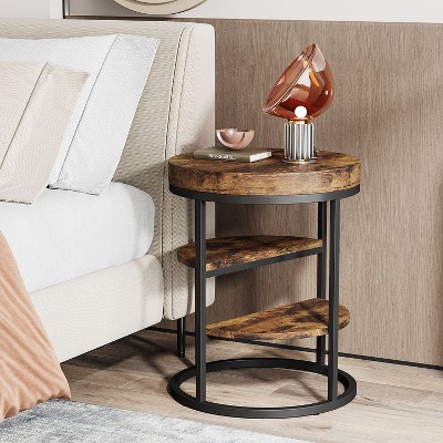 Rustic Round Wood and Metal 3-Tier End Table