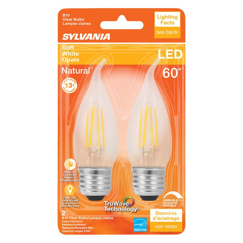 Sylvania Natural B10 E26 (Medium) LED Bulb Soft White 60 Watt Equivalence 2 pk, 1 of 2
