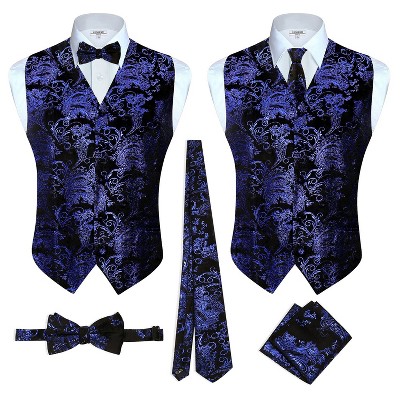 Gioberti Men's Formal 4pc Metallic Paisley Vest Necktie Bowtie and Pocket Square