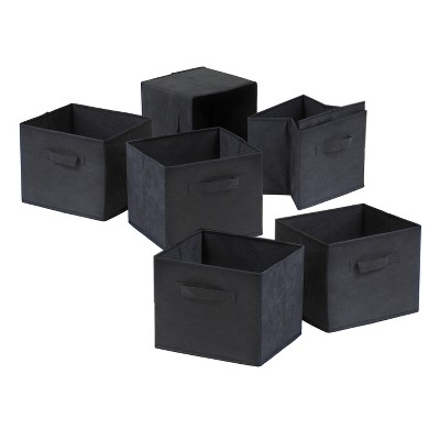 Set of 6 Black Foldable Fabric Storage Baskets