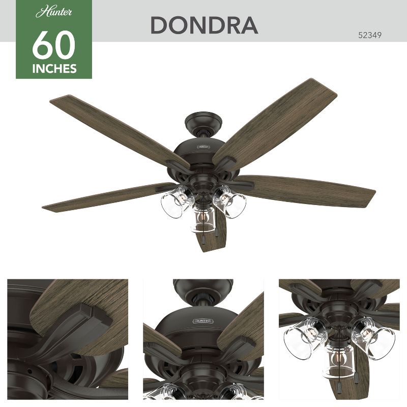 60" Dondra Ceiling Fan with Light Kit and Pull Chain (Includes LED Light Bulb) - Hunter Fan, 2 of 13