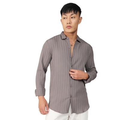 Campus Sutra Men Men's Ash Grey Self-Design Striped Shirt