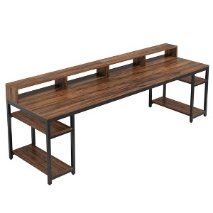 Resenkos Computer Desk, Office Desk, Study Desk,Two Person Desk, 78.7" Computer Desk With Monitor Stand and 4 Open Shelf,Rustic Brown - 1 of 3