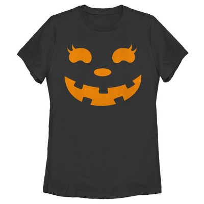 Women's Chin Up Halloween Jack O' Lantern Face T-shirt - Black - Large ...