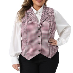 Women's Plus Size Retro Eclectic Work Button Steampunk Plaid Suit Vests - Agnes Orinda - 1 of 4