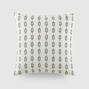 Folk Leaves Pattern Cotton Throw Pillow Cover With Pillow Insert Set - Becky Cameron, Folk Leaves Gray, 20 x 20 - 1 of 4
