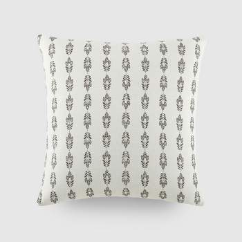 Folk Leaves Pattern Cotton Throw Pillow Cover With Pillow Insert Set - Becky Cameron, Folk Leaves Gray, 20 x 20