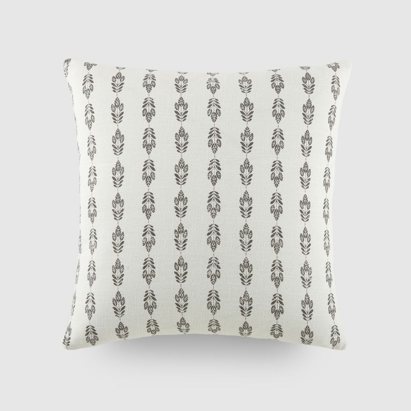 Folk Leaves Pattern Cotton Throw Pillow Cover With Pillow Insert Set - Becky Cameron, Folk Leaves Gray, 20 x 20, 1 of 15