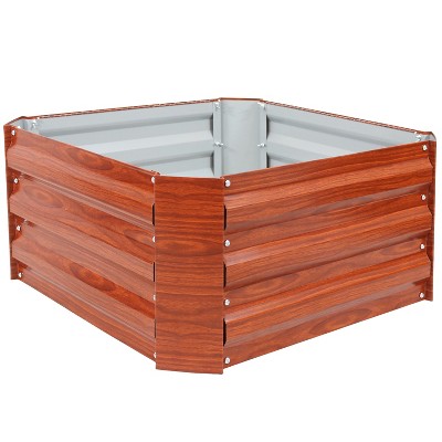 Sunnydaze Raised Hot Dip Galvanized Steel Garden Bed Planter for Plants, Vegetables, and Flowers - 24" Square x 12" Deep - Brown