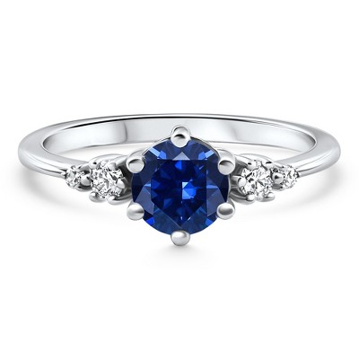 Pompeii3 1Ct TW Blue Sapphire & Diamond Ring 14k White Gold Lab Created