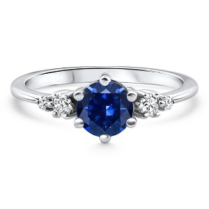 Pompeii3 1Ct TW Blue Sapphire & Diamond Ring 14k White Gold Lab Created - 1 of 4