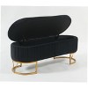 Sapphtopaz Modern Oval Storage Bench with Tufted Velvet Upholstered Vanity Stool with Metal Leg Bedroom End of Bed Bench for Living Room,Bedroom - 3 of 4