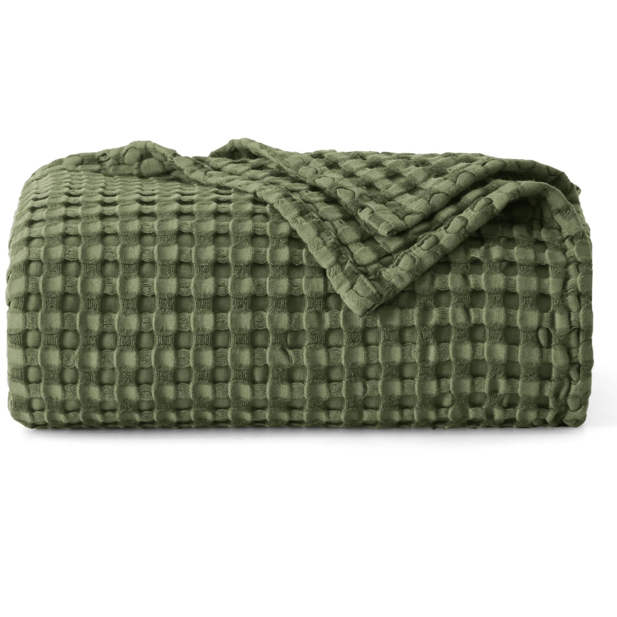 Bedsure Cooling Cotton Waffle extra long throw size Green Blanket-Lightweight Breathable Blanket of Rayon Derived from Bamboo