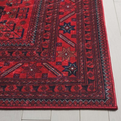 Red and Black Traditional Washable 4' x 6' Area Rug