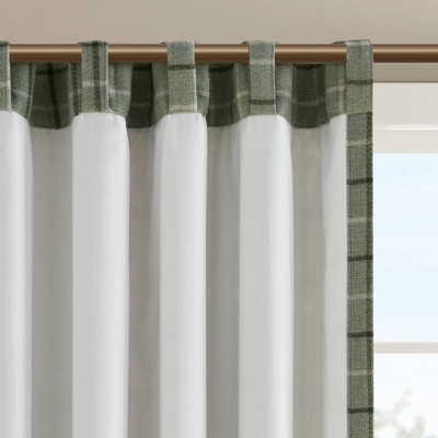 Green Plaid Light-Filtering Polyester Curtain Panel