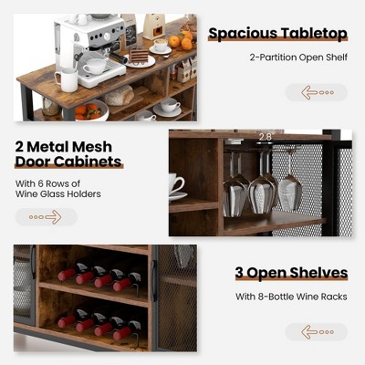 Rustic Brown 55-Inch Buffet Sideboard with Wine Racks and Glass Holders