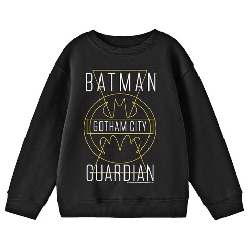 Batman Gotham City Guardian Line Art Youth Black Crew Neck Sweatshirt-Medium