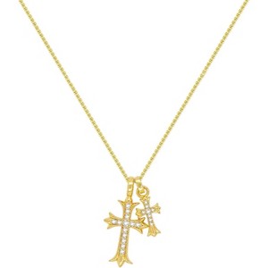 Tiny CZ Cross Pendant Necklace for Women, 18K Gold or Silver Plated Layered Chain - 1 of 4