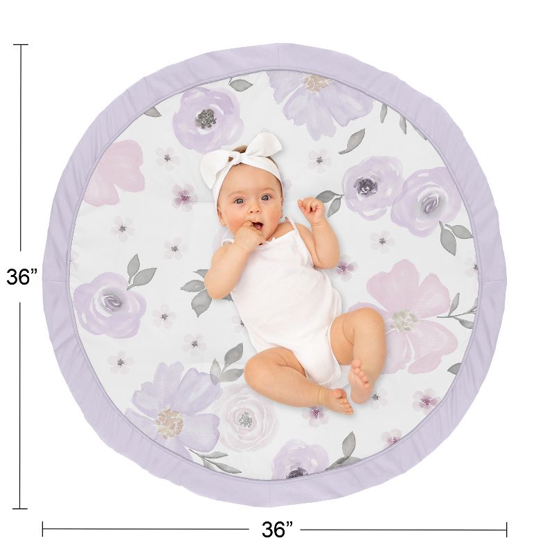 Sweet Jojo Designs Girl Baby Tummy Time Playmat Watercolor Floral Purple Pink and Grey, 5 of 6