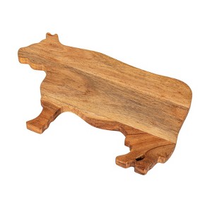 Storied Home Acacia Wood Cow Shaped Cheese/Cutting Board, Natural - 1 of 4