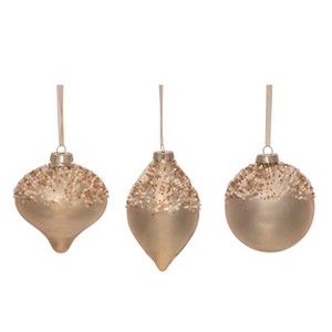 Transpac Glass Beaded Golden Ornament Set of 3 Christmas Home Decorations - 1 of 1
