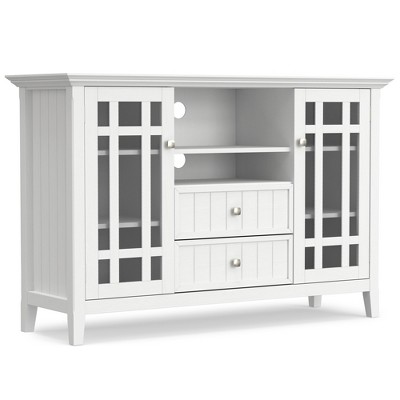 53" Solid Wood TV Stand, Tempered Glass Tall Transitional Media with Cord Management, Adjustable Shelves and Metal Glides for Living Room and Bedroom